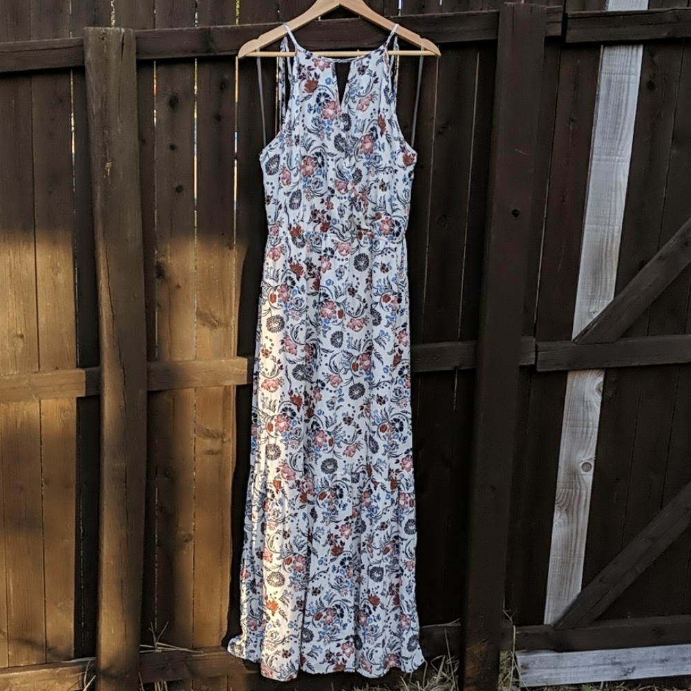 American Eagle Floral Boho Maxi Dress w/ Tassels